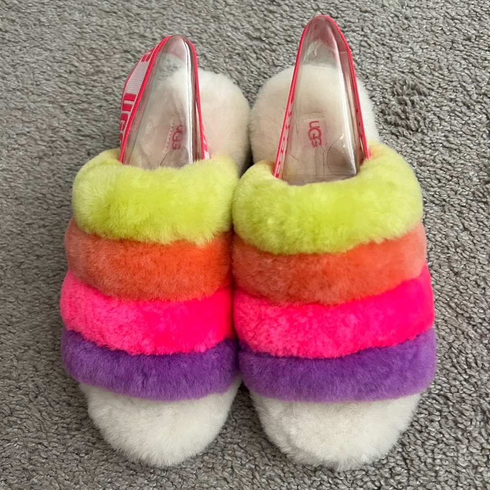 UGG rainbow fluff yeah slides
